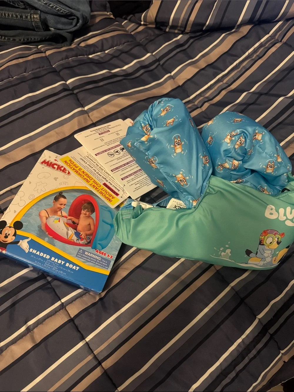 Bluey Kids Floatation Swim Vest with Arm Bands & Disney Jr shaded baby boat